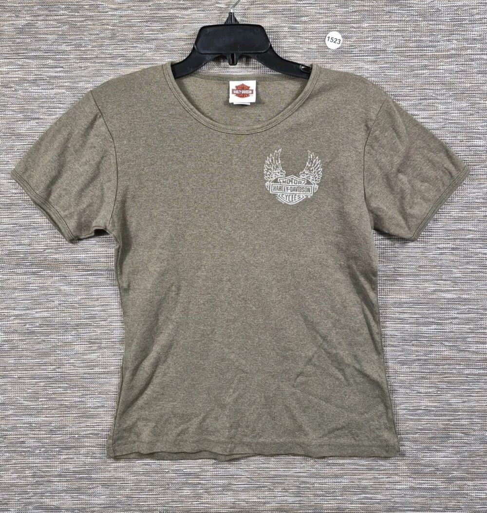 Harley Davidson Wing Shirt Girly Grunge Goth Emo Cyber Women’s Size L Green